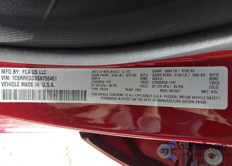 2025 Ram 1500 Tradesman 4X2 5'7 Box from USA, damaged, VIN 1C6RREGG8SN756461